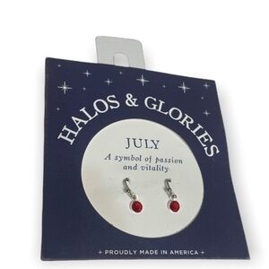 Halos & Glories July Crystal shiny silver tone earrings New